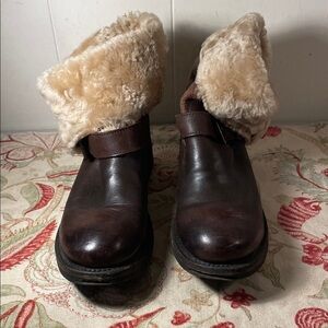 Ash Dark Brown Shearling-Lined Leather Winter Flap Over Boots